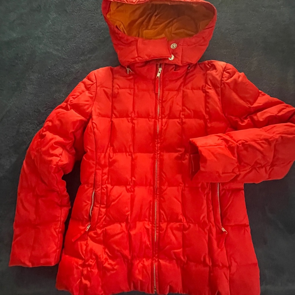 GAP Women’s Red and Orange Puffer Jacket w/ Removable Hood